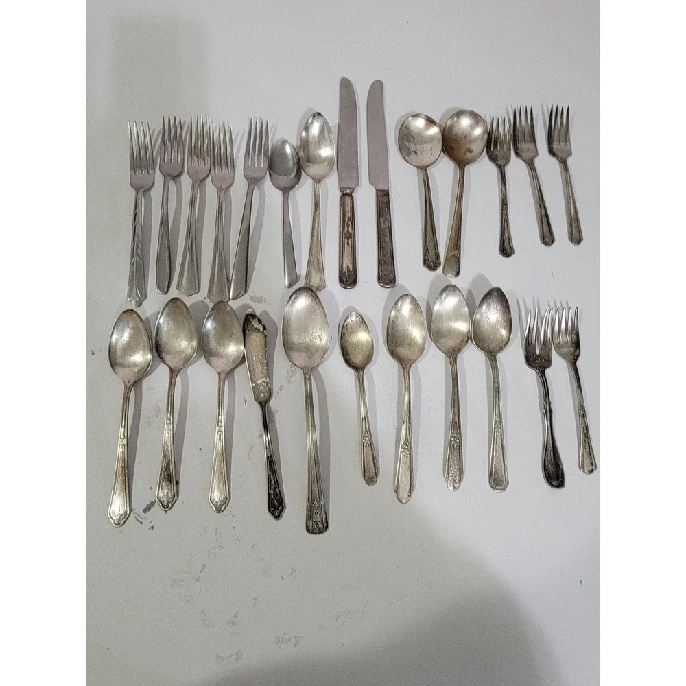 Vintage Silverware Lot for Craft Use 25 pc Stainless Silver Plate Various Brands
